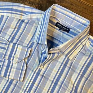 Peter Millar Crown Crafted Casca Blue Plaid L/S Button Up Men's Small New $250